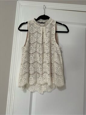 love, Fire Lace High Neck Sleeveless Camisole - Ivory/Cream